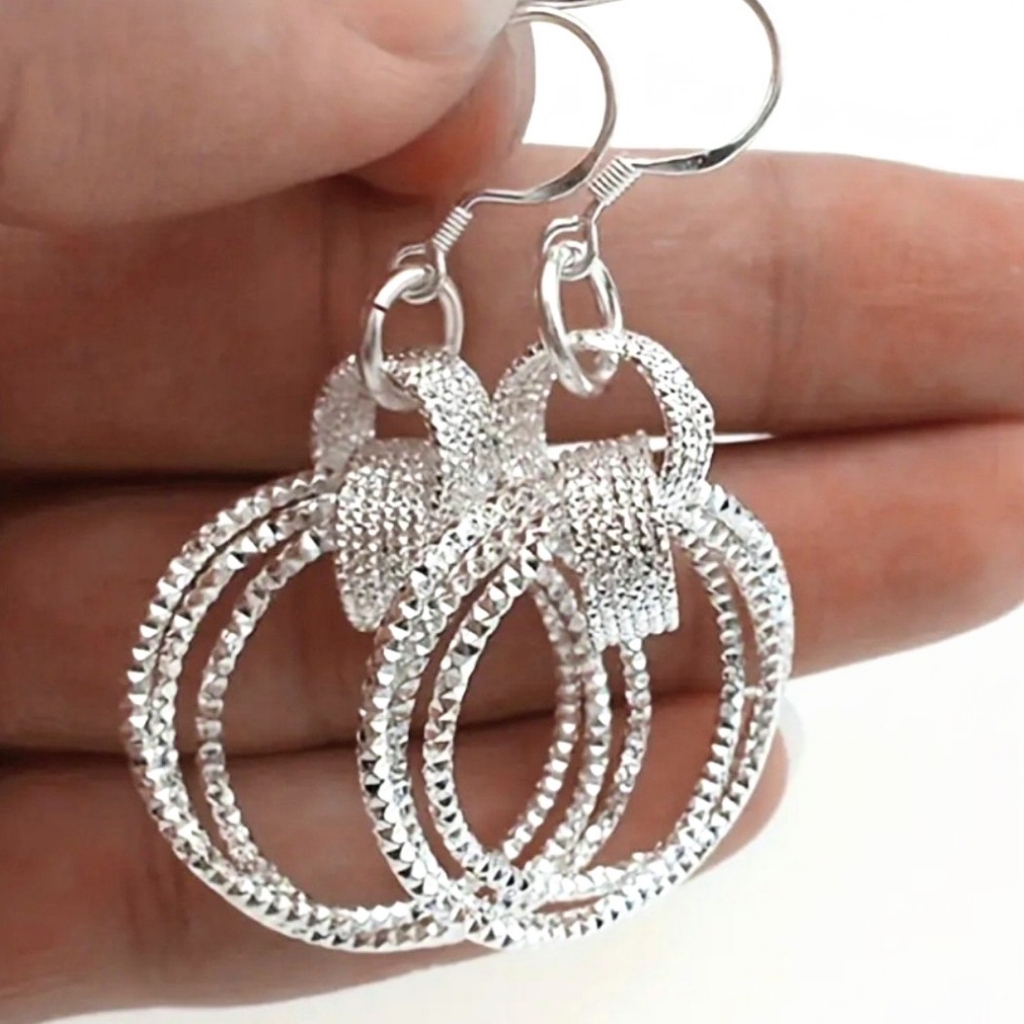 Sterling Silver Triple Circle Hoop Earrings